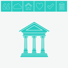 Obraz premium Portico an ancient temple. Bank. Official Place with the building facade with three pillars. Vector illustration.