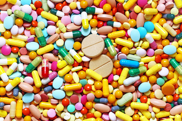 A lot of colorful medication and pills from above