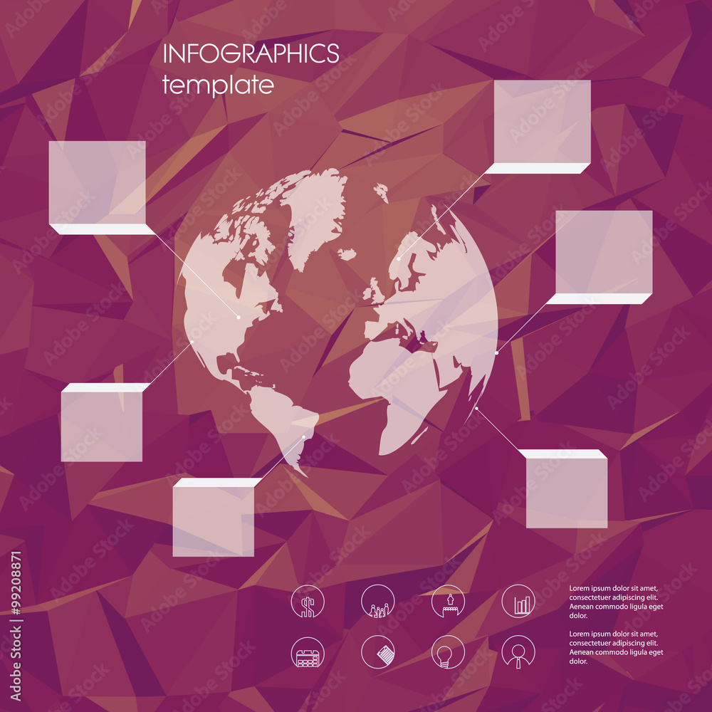 Poster infographics template with business icons and globe symbol. statistics data presentation. menu optio