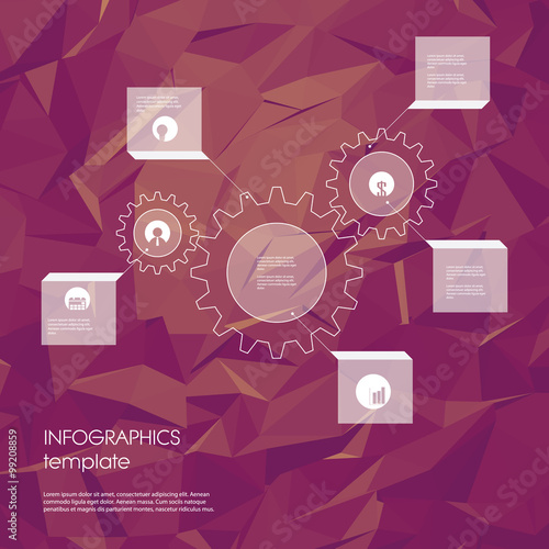 infographics template with business icons and gears as a symbol of infographics template with business icons and gears as a symbol of, Low Poly Business Presentation Template, Presentation templates