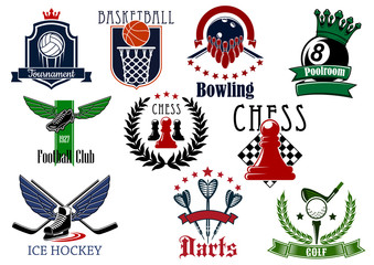 Sports game heraldic emblems with items