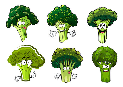 Green broccoli vegetables cartoon characters