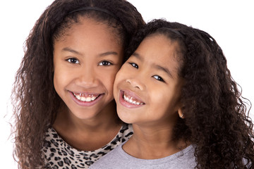 two sisters on white background