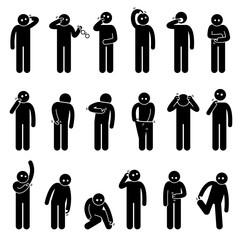 Naklejka premium Man Scratching Body Stick Figure Pictogram Icons