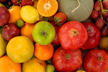 Naklejka na ściany i meble Top view many Mix of fruits