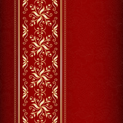 Filigree golden border on red.