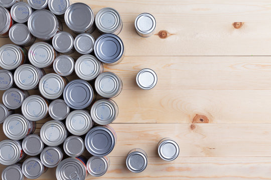 Conceptual background of multiple canned foods for food drive donations