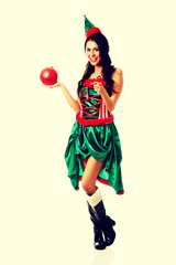 Woman holding christmas bubble 