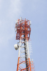Telecommunication mast TV antennas with blue sky