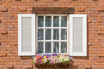 Fototapeta na wymiar European style window and flower pot