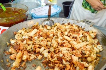 Egg squid fried on the pan