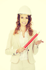 Architect woman with pencil. 
