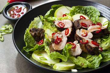 Pork Salad with Chili Pear and Cos Lettuce