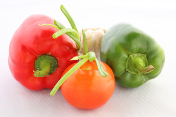 Tomato bell pepper capsicum spring onion garlic