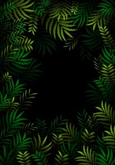 Fototapeta na wymiar Exotic pattern with tropical leaves on a black background