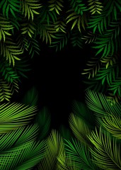 Obraz premium Exotic pattern with tropical leaves on a black background