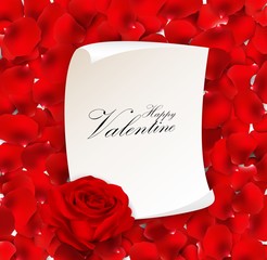 Red rose with blank paper for text