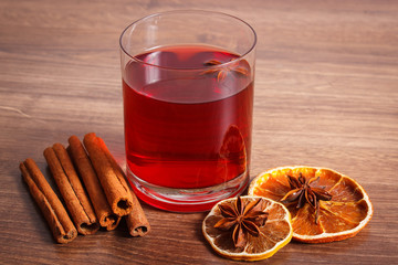 Mulled wine on winter evening with spices