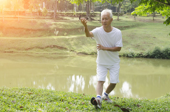 Asian Senior Tai Chi Outdoor