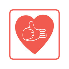 Thumb up icon, vector logo illustration. Hand in mitten in a heart.