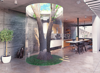 modern house interior.3d concept
