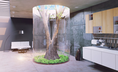 modern house interior.3d concept