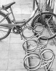 Bike locked, bicycle monochrome