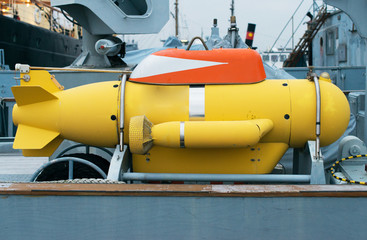 Unmanned underwater vehicle on the ship.