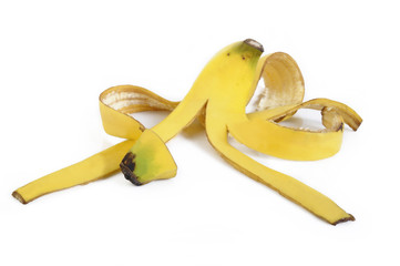 Banana peel on white background