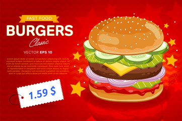Cheeseburger sale banner template.