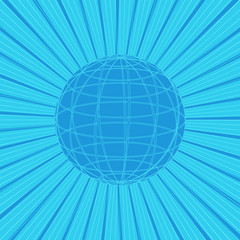 Abstract sun rays with line of globe on blue background. 