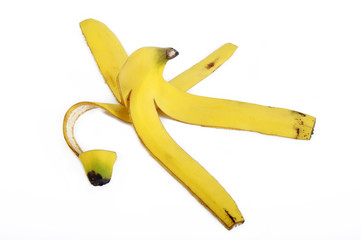 Banana peel on white background