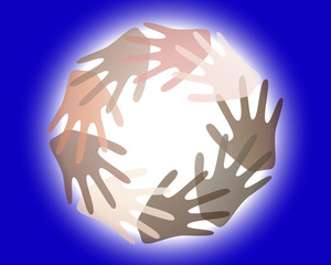 Hand international logo, on blue background