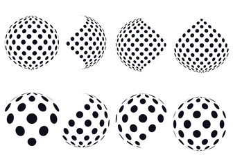 3D vector halftone spheres. Set of abstract backgrounds.