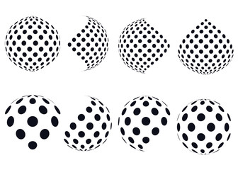 3D vector halftone spheres. Set of abstract backgrounds.