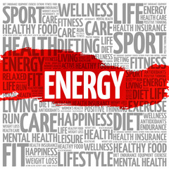 ENERGY word cloud background, health concept