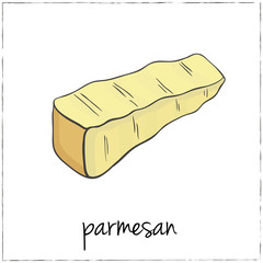 Cut sliced cheese assortment. Vector illustration.