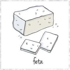 Cut sliced cheese assortment. Vector illustration.