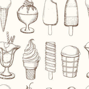 Ice cream seamless pattern Healthy diet style illustration