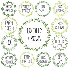 Organic Farming market hand-sketched herbal vector frame (templa