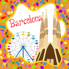 Obraz premium Colorful Barcelona card with Sagrada Familia