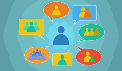 Vector image depicting multifaceted societal interactions