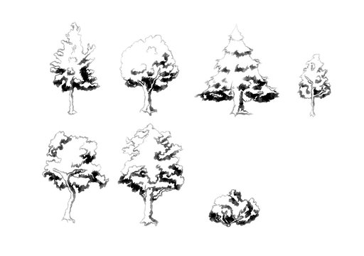 Olieverf silhouetten zwart wit bomen