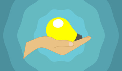 Vector image showing a bulb held in a hand, depicting the concept of hand picked ideas