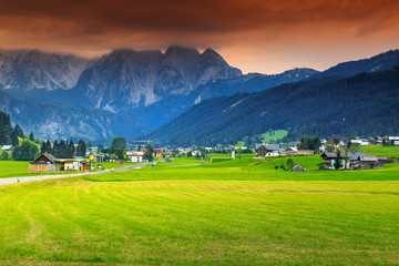 Stunning spring landscape with high mountains,Gosau,Austria,Europe