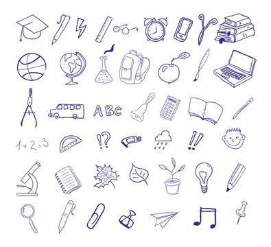 set of hand drawn icons. Education, back to school.