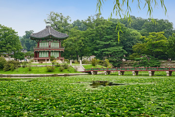 Fototapeta na wymiar Hyangwonjeong pavilion at Gyeongbokgung royal palace, Seoul, South Korea