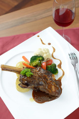 Braised lamb shank and rosemary gravy with red wine