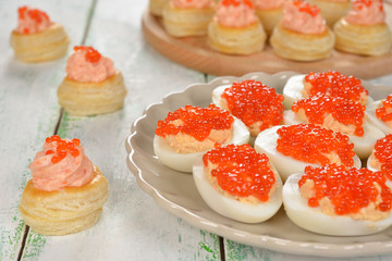 Appetizer with red caviar