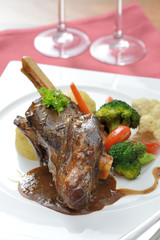 Braised lamb shank and rosemary gravy with Puree